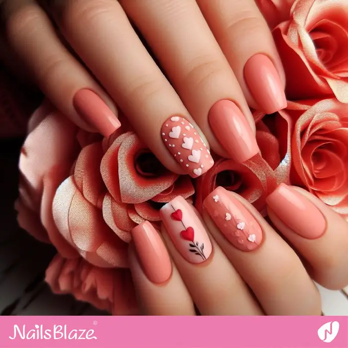 Short Peach Fuzz Nails with Heart Pattern | Valentine Nails - NB2360